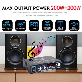 AK35 Stereo Amplifier Home Audio Bluetooth 5.0 Max 200W 2.0 Channel Mini Amplifier Stereo Receivers for Car, Home Party, Audio Amplifier AMP w/USB/TF Card/AUX Input/Bass & Treble Control