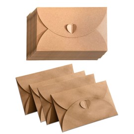 JEXOWIQ Pack of 20 Kraft Paper Envelopes, Mini Envelopes, Small Envelopes, Mini Envelopes with Heart Closure for Money Gifts, Thank You Cards, Invitation (17.5 x 10.9 cm)