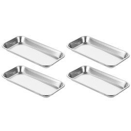 VILLCASE Juego De 4 Bandejas De Acero Inoxidable para Instrumentos Dentales Y De Laboratorio 8.85X4.72X0.78 Pulgadas Multiusos para Baño Clínico con S