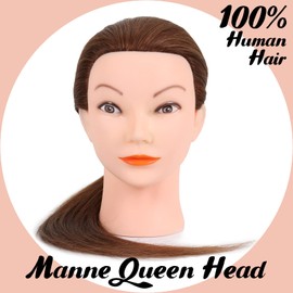 Mannequin Head with Human Hair - 20-22" Cosmetology Mannequin Head with 100% Real Human Hair for Braiding Practice Cutting - Manikin Head with Human Hair for Hairdresser (Brown - B Style)