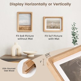 Fun Memories 6x8 Picture Frame, USA-Sourced Oak Wood Photo Frame with HD Tempered Glass, Handcrafted Rounded Corner 6 x 8 Wooden Frame Matted to 5x7 Photos, 6x8 frame, Tabletop or Wall Display
