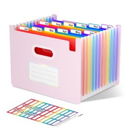 ThinkTex File Organiser, 12 Pockets Expanding File Folders, Upright and Open Top, Portable Monthly Bill Receipt Organiser, Colorful Tabs, Letter/A4 Size - Morandi Purple