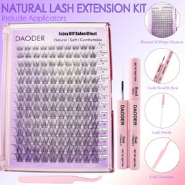 DAODER Natural Lash Clusters Kit Wispy Eyelash Clusters Lashes Invisible Clear Band 8-18MM Cluster Eyelash Extensions D Curl Individual Lashes With Lash Bond and Seal (8-18MM Natural Kit)