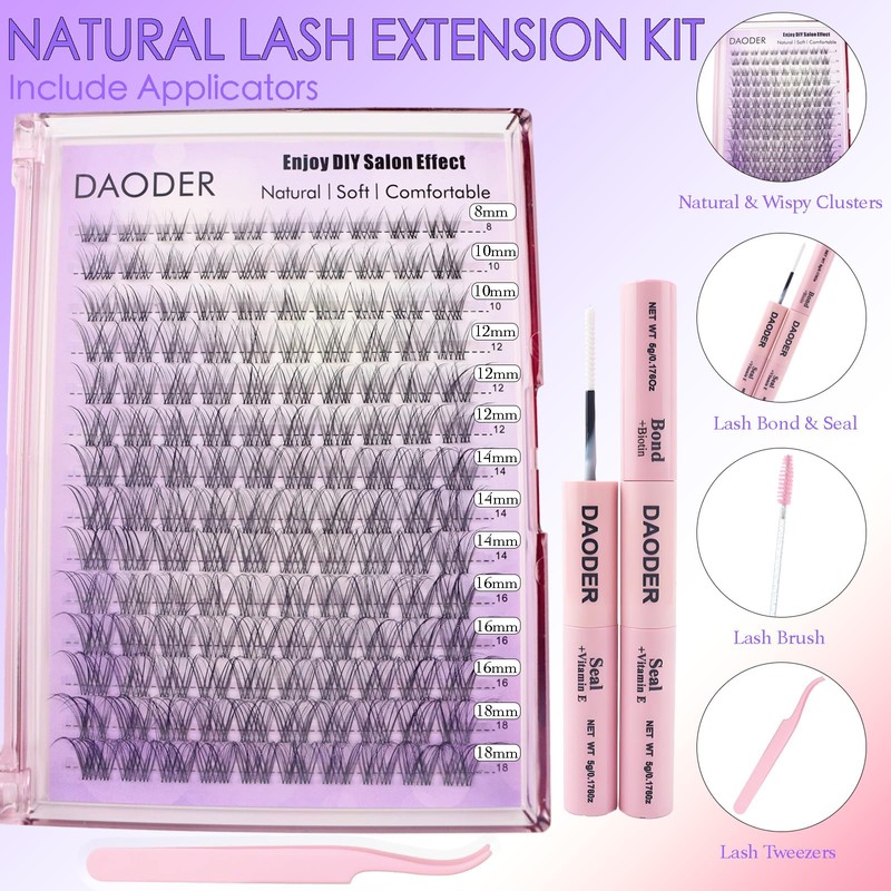 DAODER Natural Lash Clusters Kit Wispy Eyelash Clusters Lashes Invisible