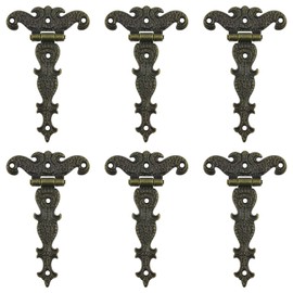 INCREWAY Antique Folding T-Hinges,6PCS Bronze Decorative Hinges Retro Carved Hardware for Doors Cabinet Cupboard & Jewelry Box