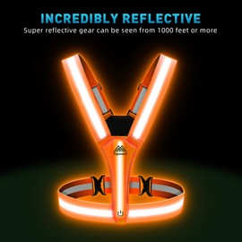 Topward LED Reflective Vest Safety Gear, Light Up Vest for Night Walking Cycling, High Visibility Running Vest with Reflective Strips, USB Rechargeable with Adjustable Waist/Shoulder