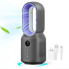 Desk Fan,13 Inch Portable Bladeless Fan, Small Quiet Office Fan with 106° Oscillating, 3 Speeds & Night light, LED Display, Button Control, Personal Table Fan for Bedroom, Office, Home, Study Room