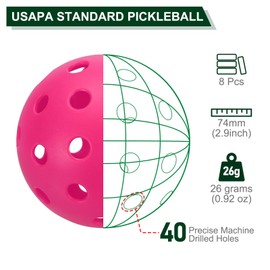 PATIKIL Outdoor Pickleball Balls 40 Holes Pickleball 8 Pack Pickleball Balls for Amateurs Indoor and Outdoor Sport, Rose Red