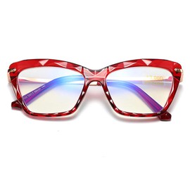 Jurchio Computer Reading Glasses Blue Light Blocking Readers for Women Cat Eye Lightweight Frame Eyeglasses Anti Glare Lens (Red, 2.25)