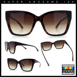 SA106 Womens Chic Thick Horn Cat Eye Elegant Thin Arm Plastic Sunglasses Tortoise - Brown