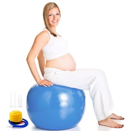 Minmex Anti-Burst Exercise Ball,Yoga Ball Chair with Pump Device,Non-Slip Matte Pilates Ball,Balance Ball for Stretching Core Yoga Pilates Birthing Pregnancy Stability Gym Workout Training,Blue(55cm)