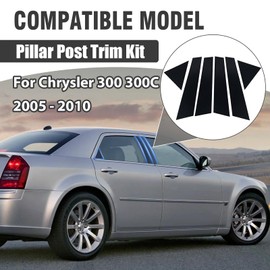 6PCS Glossy Black Door Pillar Covers/Window Exterior Molding Anti-Scratch Trim Compatible with Chrysler 300 300C 2005 2006 2007 2008 2009 2010,Window Outer Pillar Panel Set