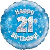 Oaktree UK Oaktree 18" Happy 21st Birthday Blue Holographic, Aluminium,