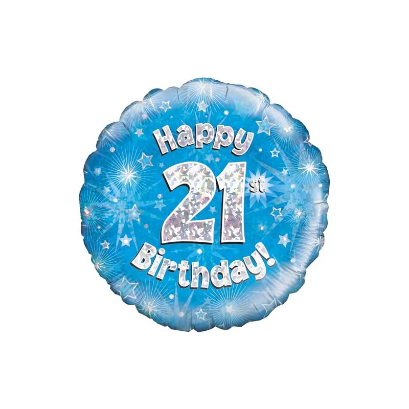 Oaktree UK Oaktree 18" Happy 21st Birthday Blue Holographic, Aluminium,