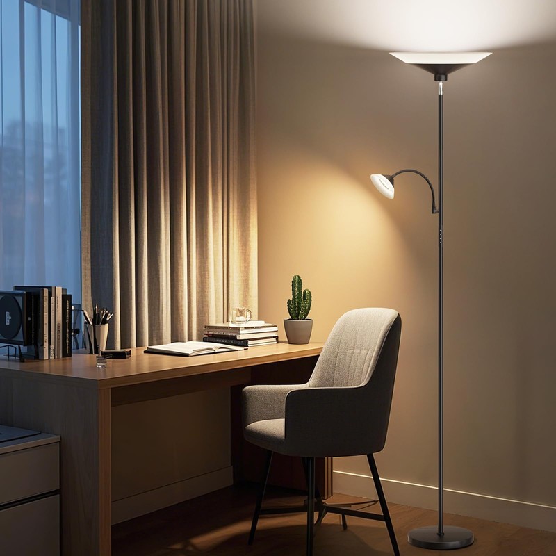 SIBRILLE Upgraded 2-in-1 Torchiere Floor Lamp, Dimmable Standing Lamp with