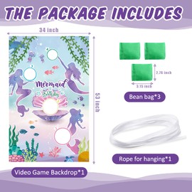Mermaid Toss Games with 3 Bean Bags Blue Ocean Birthday Bean Bag Games Set Boys Girls Mermaid Backdrop Birthday Party Toss Games Banner Under Sea World Theme Photo Background for Outdoor Yard Game