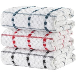 RAYMSTER Kitchen Terry Tea Towel (40 x 65 cm) - 100% Pure Cotton Assorted Colors Super Absorbent Soft Touch Dish Towels Tea Towels Bar Towels Check Designed (Pack of 6)