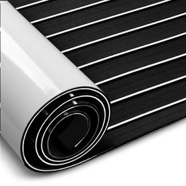 Fullfire EVA Foam Boat Flooring, Marine Decking Faux Teak Deck Sheet Self-Adhesive Backing for Jon Boats Pontoon Boat Yacht RV Jet Ski Kayak Floor, Black and White 94" x 15"