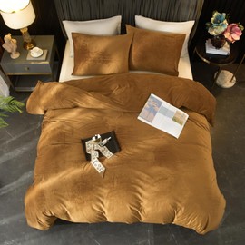 Ivellow Velvet Flannel Duvet Cover King Size Rust Duvet Cover King Velvet Comforter Cover Set Ultra Soft Breathable Cozy Velour Duvet Cover Solid Luxury Bedding Set Zipper Closure Corner Ties