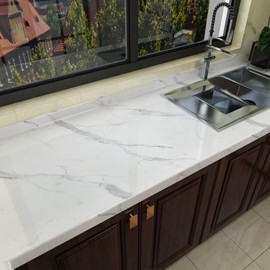 HOLOMEY 48x78 inch Wide White Marble Contact Paper for Countertops Cabinets Waterproof Marble Peel and Stick Wallpaper Removable Self-Adhesive Marble Vinyl Wrap Film Wall Covering for Kitchen Bathroom