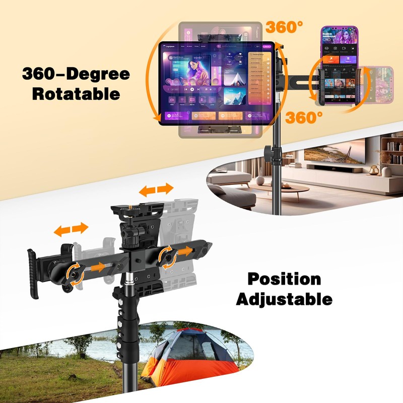 Tripod Stand for Tablet Camera Phone, 360° Rotating Tablet Tripod