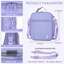 NOL Nylon Waterproof Kids Lunch Bag, Insulated Lunch Bag, Lunch box Cooler, Reusable, Zip Closure with Buckle Handle Holds Lunch Box, Snacks & Water Bottle for School Work,Light purple