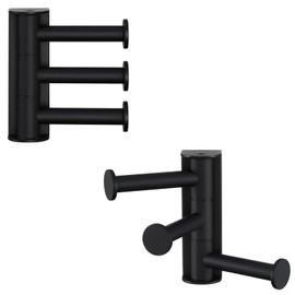 Angle Simple Swivel Towel Hook Matte Black 2 Pack, SUS 304 Stainless Steel Coat Robe Hook for Bathroom