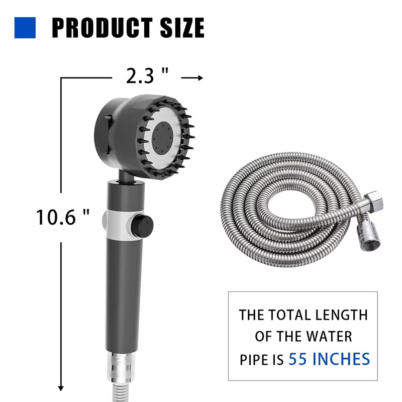 Handheld high-pressure shower head, with hose combination set, filter and