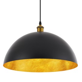 ELYCCUPA 18” Large Industrial Pendant Light with Gold Leaf Shade Adjustable Dome Pendant Lighting Fixtures Modern Chandelier for Dining Room Kitchen Island Living Room, Matte Black, UL Listed