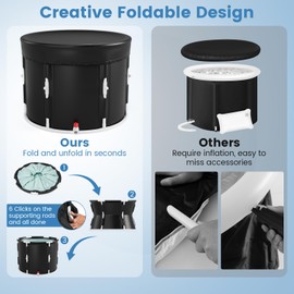 GYMAX Ice Bath Tub, 66 Gal Cold Plunge Tub with Lid & Click Design, Foldable Cold Bath Plunge Tub for Athletes Cold Water Therapy, Portable Freestanding Soaking Tub for Backyard, Home