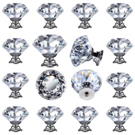 DEELF 12 Packs Kitchen Cabinet Knobs, 40 mm Crystal Cabinet Knobs, Diamond Dresser Handle Drawer Pulls, Dresser Knobs for Cabinets and Drawers, Silver Base