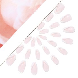 Hadcess Coffin French False Nails Short Glossy Press on Nails Ballerina White Acrylic Art Fake Nails Stick on Nails 24Pcs for Women and Girls