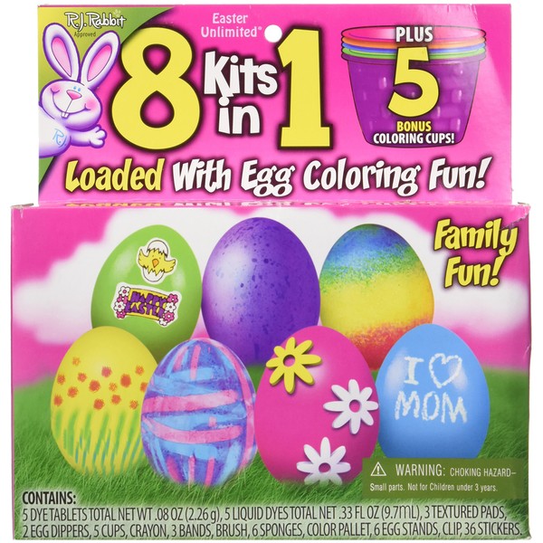 8 Kits in 1 Easy-to-do Egg Decorating Family Friendly Kit