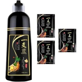 Negro - Shampoo Tinte Instantaneo Para Cabello Cubre Canas Natural Jengibre + Regalo (3 Sobres de 30g c/u) - Para Teñir 3 En 1 Coloración Al Instante Con Hierbas Unisex, Para Hombre y Mujer (590ML) (Negro, 500 ML + 90 ML(REGALO))