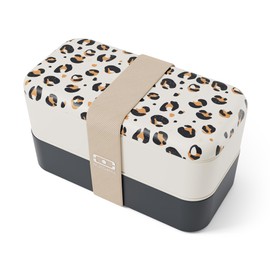 MONBENTO Original Graphic Leopard Lunch Box - Adult Lunch Box - Airtight Bento Box with 2 Tier - Ideal for Work/Meal Prep - BPA Free - Dishwasher Safe - Made in France