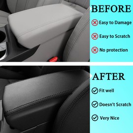 Car Armrest Cover Saver,SAUWU Center Console Leather Pad Fit for Hyundai Sonata 2015-2019 Central Console Armrest Box Protector Custom Interior Accessories,Black Stitches