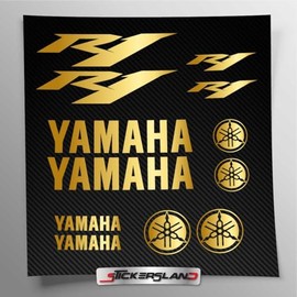 Tank and Motorbike Helmet Compatible Sticker Kit, Pre-Cut Vinyl, Easy Apply, Logos Stickersland® - R1 (Gold Metallic Matte)