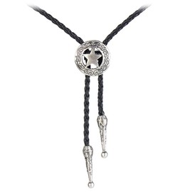 AZORA Native American Western Cowboy Bolo Tie Star Disc Leather Necktie Cord Bola Tie for Women Men