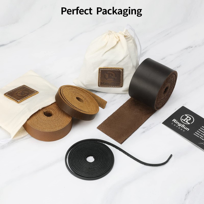 Ringsun 1/8 Inch Wide Flat Leather Strips for Crafts, Leather