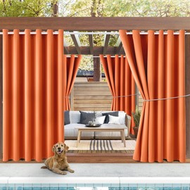DIVA EN CAMINO DEC Outdoor Patio Curtain Waterproof Darkening Thermal Insulated Indoor Curtains for Bedroom, Porch, Living Room, Pergola, Cabana, W84 x L95, Orange, Set of 2 Panels