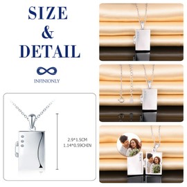 INFINIONLY Women's Girls Locket Necklace 925 Silver Square Chain Pendant with Cubic Zirconia Creative Photo Necklaces for Opening Souvenir Lockets, Silver, Cubic Zirconia
