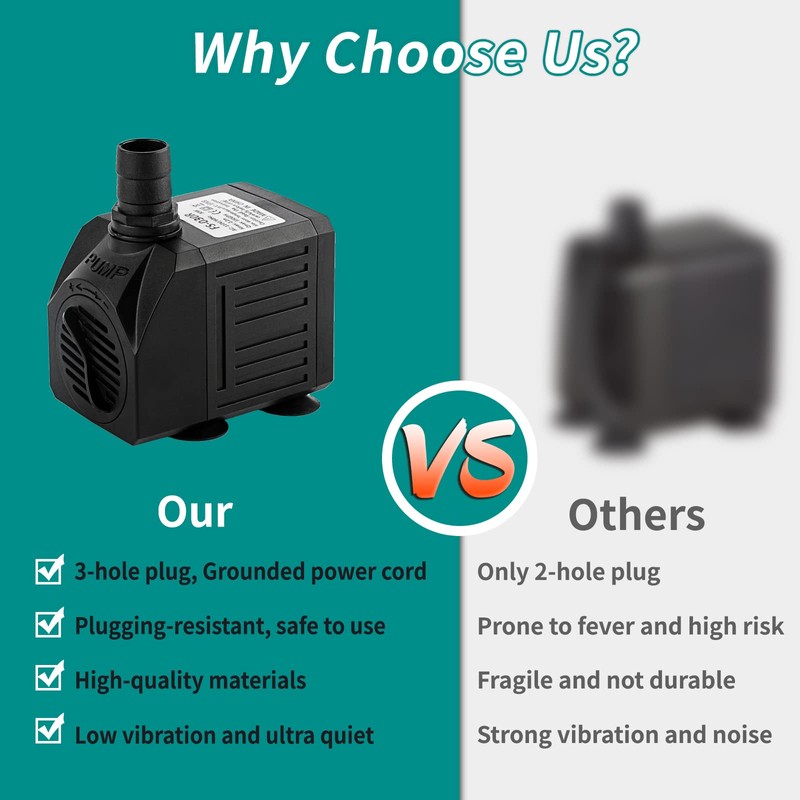 FREESEA Aquarium Submersible Fountain Pump: 30W 550GPH Adjustable Quiet Water