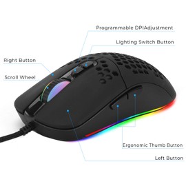 Zienstar-Kabelgebundene USB C Gaming Mäuse,Leichte Wabenschale,7200DPI,RGB-Leuchten für Apple MacBook,Computer oder Laptops mit Typ C Port-Mattschwarz