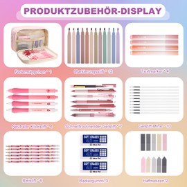 Vyuwast 49 Stück Schulsachen mit Mäppchen,Textmarker Gelstifte Bleistifte Ersatzminen Gelstiftmine Haftnotizen Back To School Stuff Schreibwaren Set für Studenten