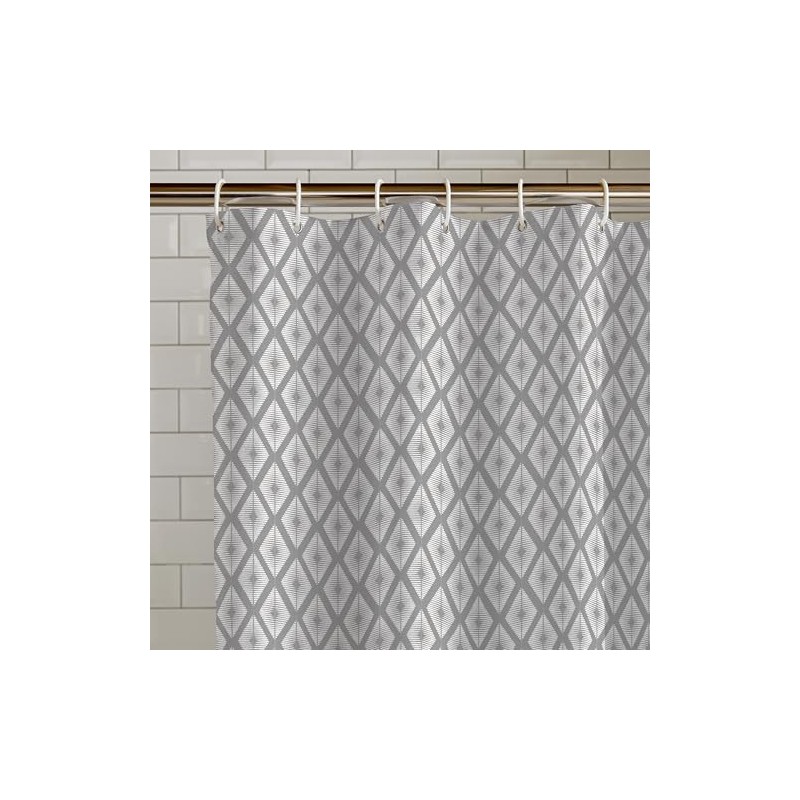 Catherine Lansfield Aztec Diamond180x180cm Shower Curtain Panel Silver Grey