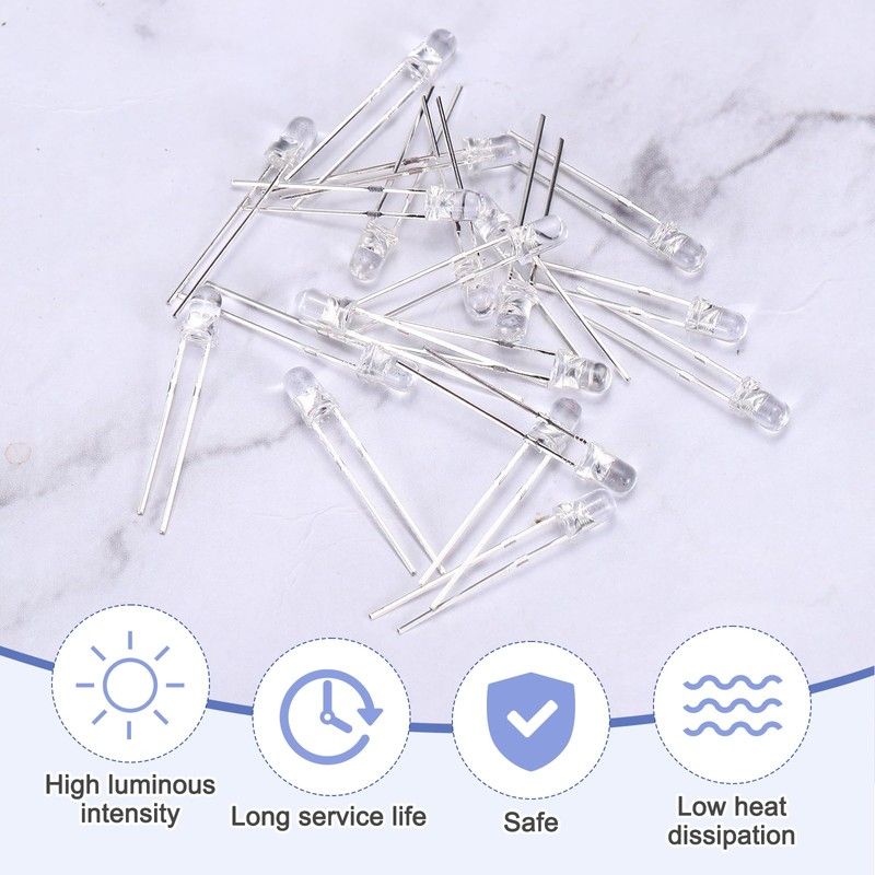 MECCANIXITY 100pcs 3mm LED Diode Lights, Pink Round Transparent DC