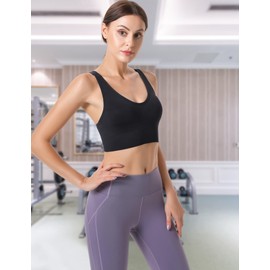 Heersan Women's Sports Bra, Push Up Sports Bra Without Underwire, Crossback, Seamless Strong Hold Sports Bra with Removable Padded for Fitness, Running, Jogging, Yoga, 2pcs-black+white