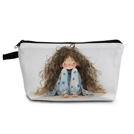 YULUENZE Curly-haired Missy Makeup Bag Cute Small Organizer Bag with Zipper Miss Curly Hair Print Cosmetic Bag Cartoon Birthday Presents for Women Friends Young Lady