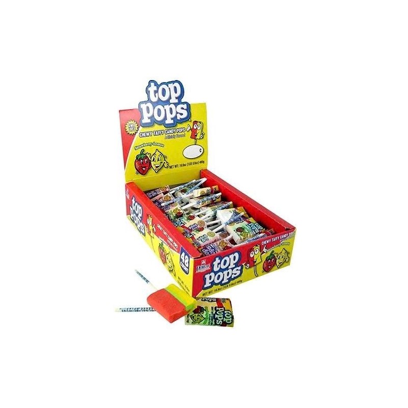 Taffy Pop Tops Candy 48 Count Box Assorted Flavors -
