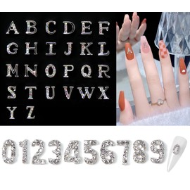 Chisafly Nail Parts Alphabet Initial Numbers Small Alphabet A-Z Numbers 0-9 Glitter Set of 36 (Silver)